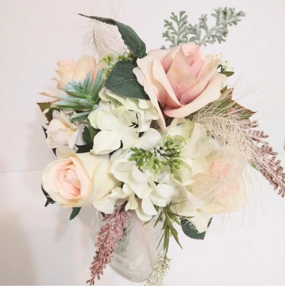 Bridal Decor, Wedding Bouquets - 5 Bridesmaids Bouquets, 3 Boutonnieres - Picture 3 of 6